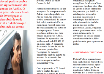 PF encontra extratos bancário em quarto de Adelio