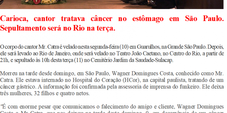 Morre aos 49 anos vitima de câncer Mr Catra