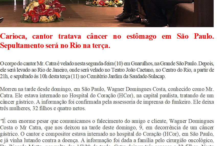 Morre aos 49 anos vitima de câncer Mr Catra