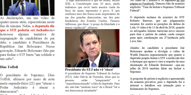 STJ diz não ver riscos diante de fala de Eduardo Bolsonaro