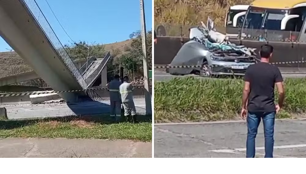 Passarela desaba após ser atingida por caminhão na Fernão Dias e deixa dois mortos em Vargem
