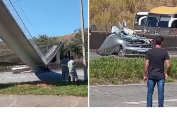 Passarela desaba após ser atingida por caminhão na Fernão Dias e deixa dois mortos em Vargem
