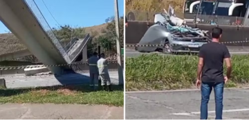Passarela desaba após ser atingida por caminhão na Fernão Dias e deixa dois mortos em Vargem